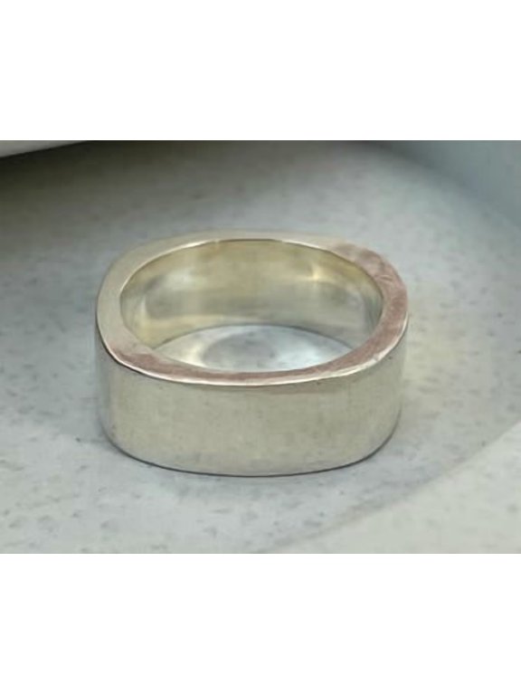 square silver ring Geometric Band with Polished Finish, Modern Minimalist Style