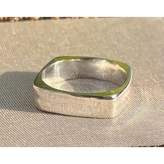 Silver Pickup Rings SS DESIGNS square silver ring, Modern Geometric Unisex Band with ...