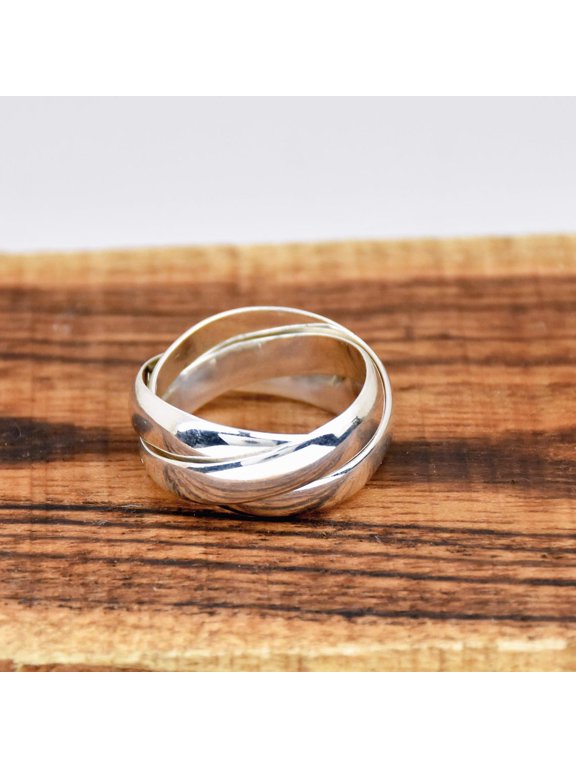 triple band rolling ring, 6mm Interlocking Bands, Polished Fashion Jewelry