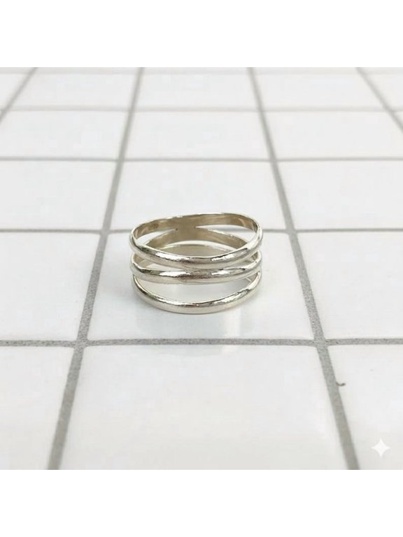 triple band silver ring, Multi Strand Layered Stacking Design Fashion Accessory