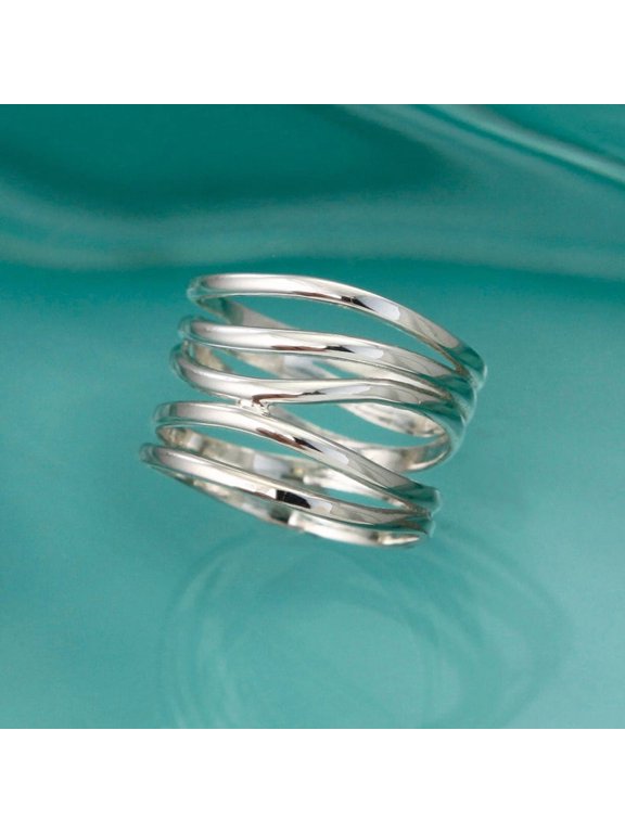 wide silver plated ring Adjustable Multi Wrap Statement Fashion Jewelry, Chunky Open Band