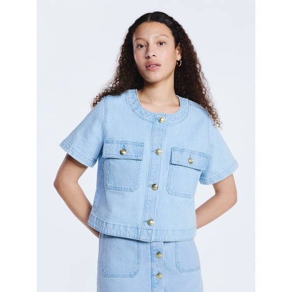 Free Assembly Women's Cropped Denim Jacket with Short Sleeves, Sizes XS-XXL
