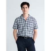 Men's Plaid Cotton Dobby Camp Shirt with Short Sleeves, Sizes XS-3XL