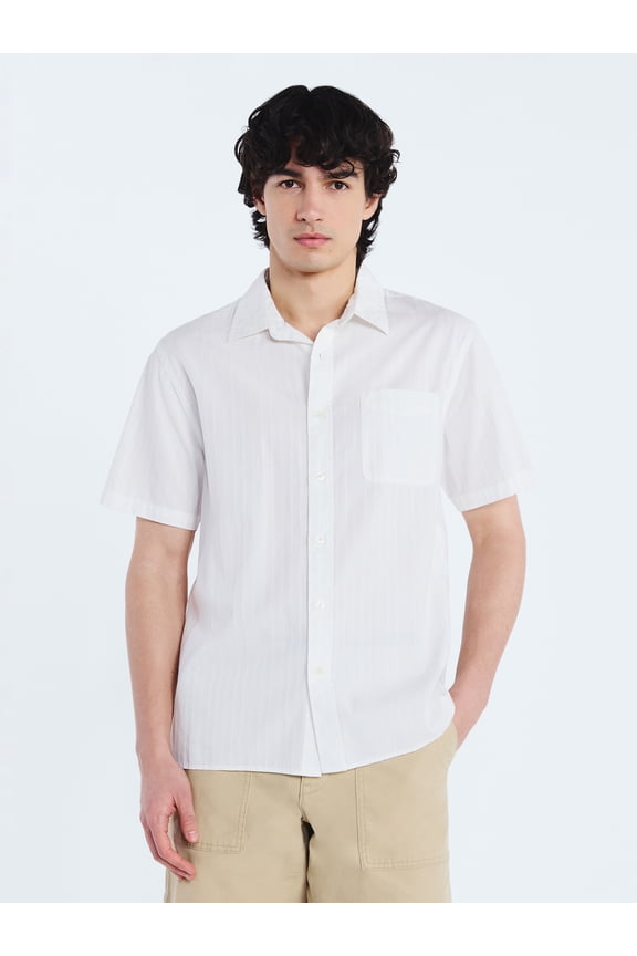 Men's Cotton Dobby Button Front Shirt with Short Sleeves, Sizes S-3XL
