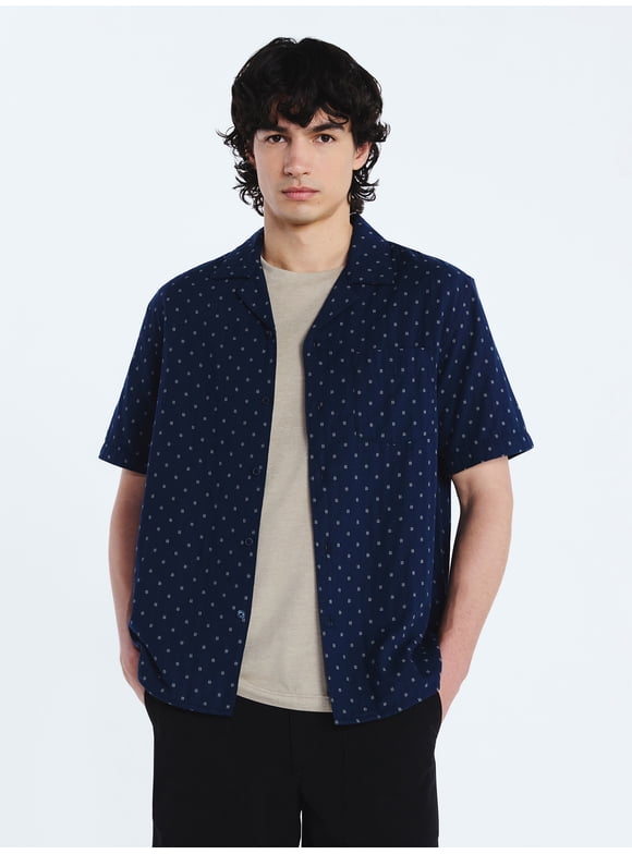 Men's Double Cloth Cotton Camp Shirt with Short Sleeves, Sizes S-3XL