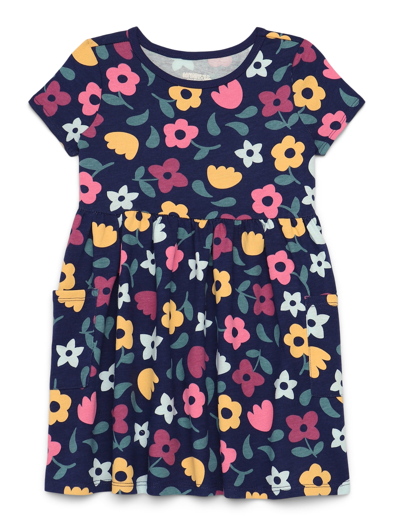 Garanimals Toddler Girl Short Sleeve Printed Dress with Patch Pockets, Sizes 18M-5T