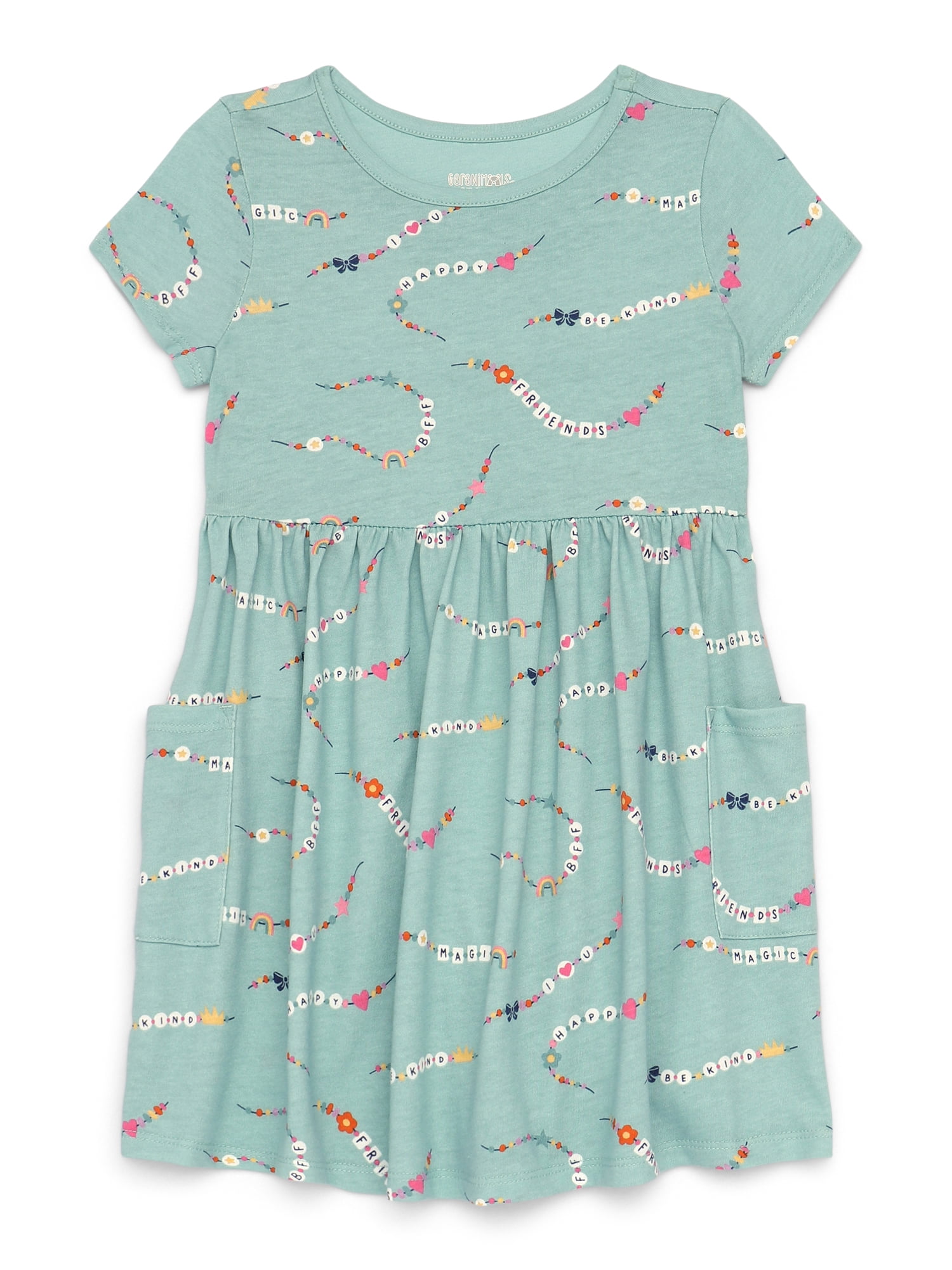 Garanimals Toddler Girl Short Sleeve Printed Dress with Patch Pockets, Sizes 18M-5T