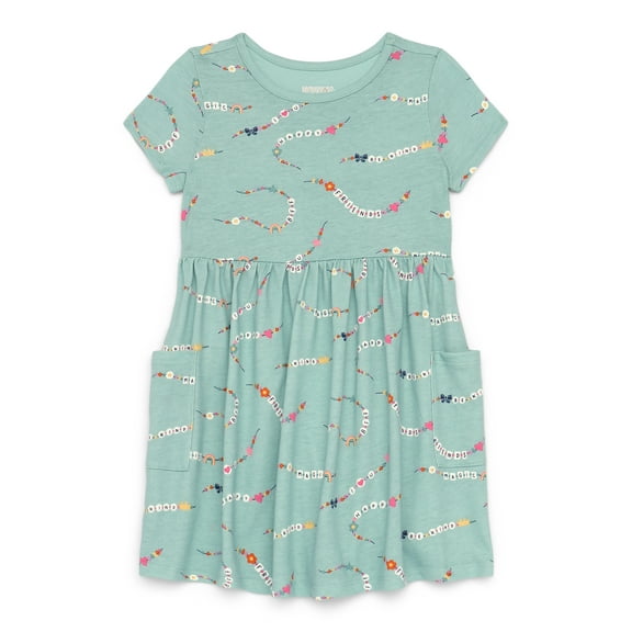 Garanimals Toddler Girl Short Sleeve Printed Dress with Patch Pockets, Sizes 18M-5T
