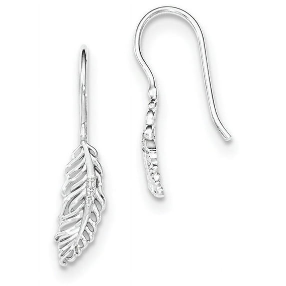 SS Diamond Feather Dangle Earrings