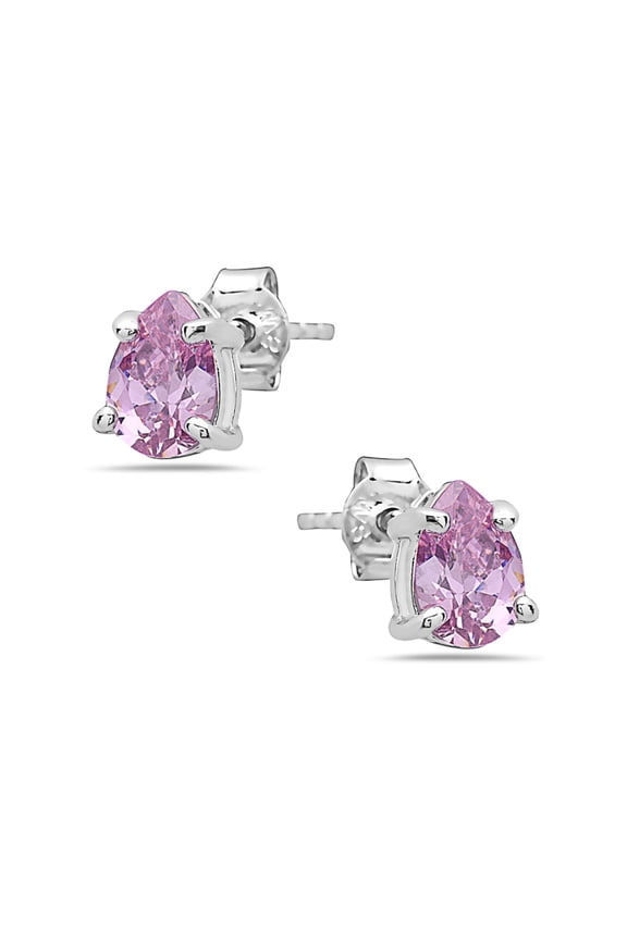 SS EARRING 5X7MM PINK CZ T-DROP STUD