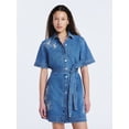 thumbnail image 1 of Free Assembly Women's and Women's Plus Embroidered Denim Mini Shirtdress with Belt, Sizes XS-4X, 1 of 6