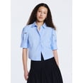 thumbnail image 1 of Free Assembly Women's and Women's Plus Cotton Eyelet Button Front Shirt with Short Sleeves, Sizes XS-4X, 1 of 5