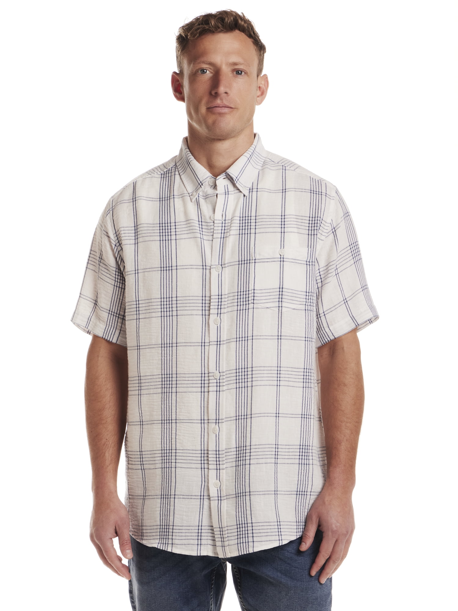 Frontier Threads Men's Short Sleeve Linen Like Button Up Shirt