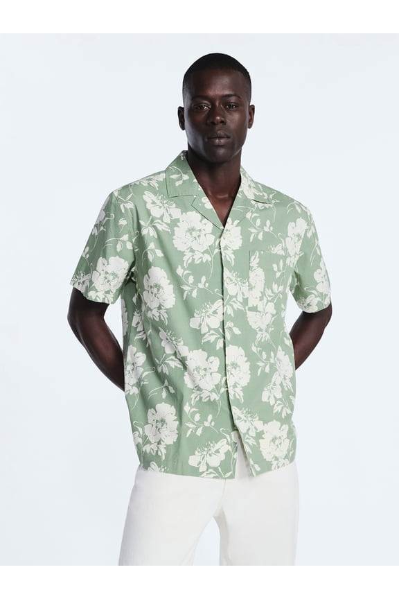 Men's Floral Cotton Camp Shirt with Short Sleeves, Sizes S-3XL