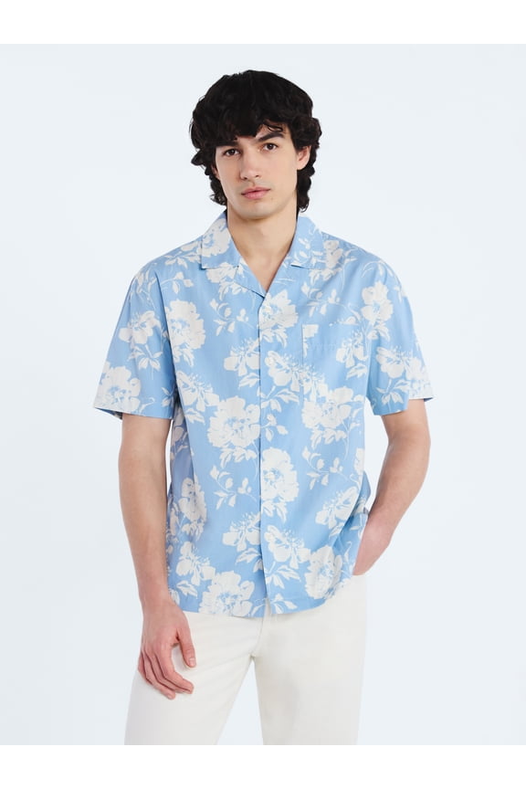 Men's Floral Cotton Camp Shirt with Short Sleeves, Sizes S-3XL