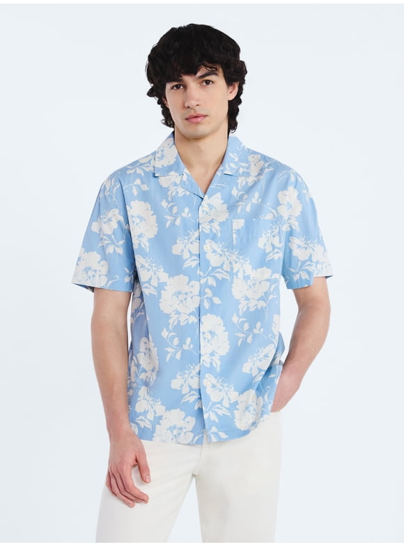 Men's Floral Cotton Camp Shirt with Short Sleeves, Sizes S-3XL