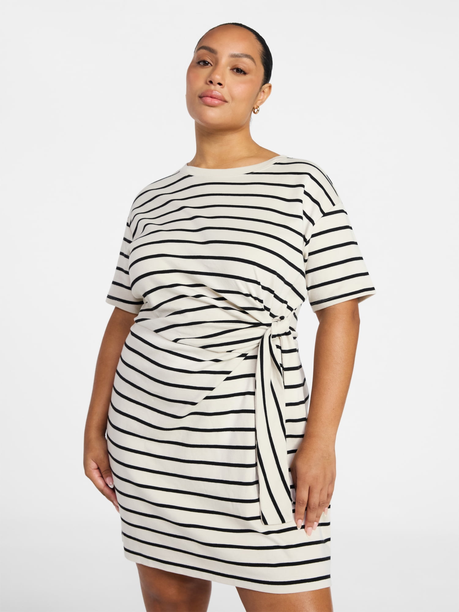 Terra & Sky Women’s Plus Front Twist Dress with Short Sleeve, Size 0X-5X