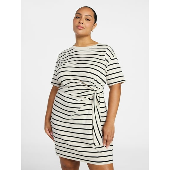 Terra & Sky Women’s Plus Front Twist Dress with Short Sleeve, Size 0X-5X