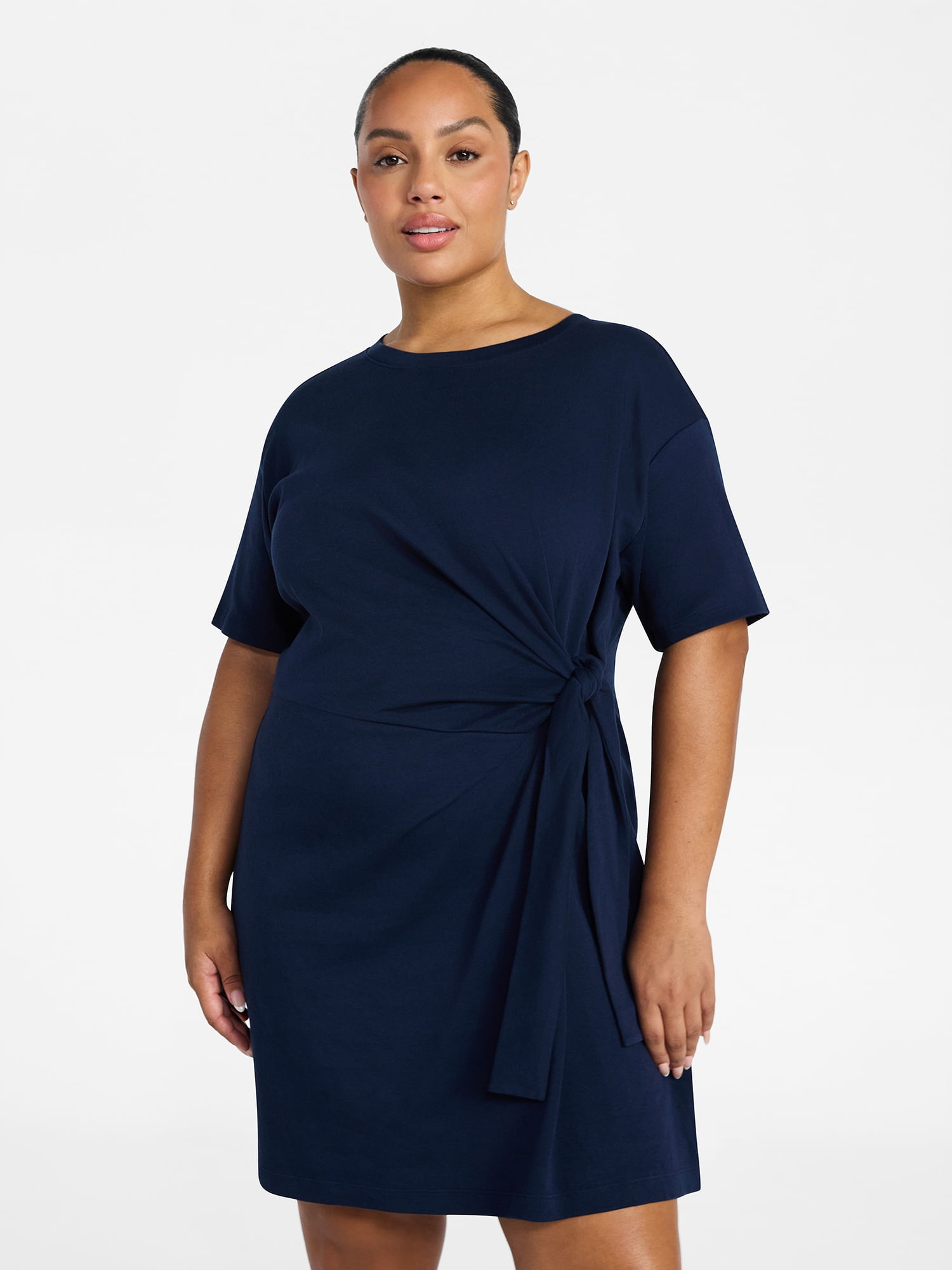 Terra & Sky Women’s Plus Front Twist Dress with Short Sleeve, Size 0X-5X