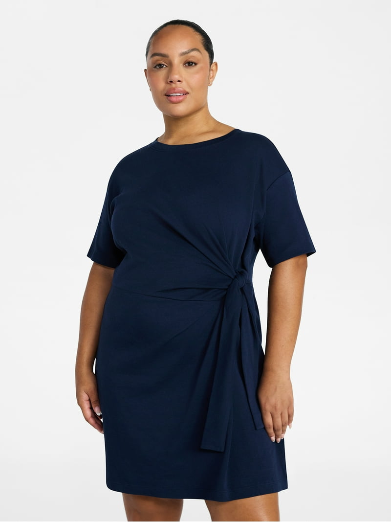Terra & Sky Womens Plus Front Twist Dress with Short Sleeve, Size 0x-5x, Women's, Size: 2XL, Blue