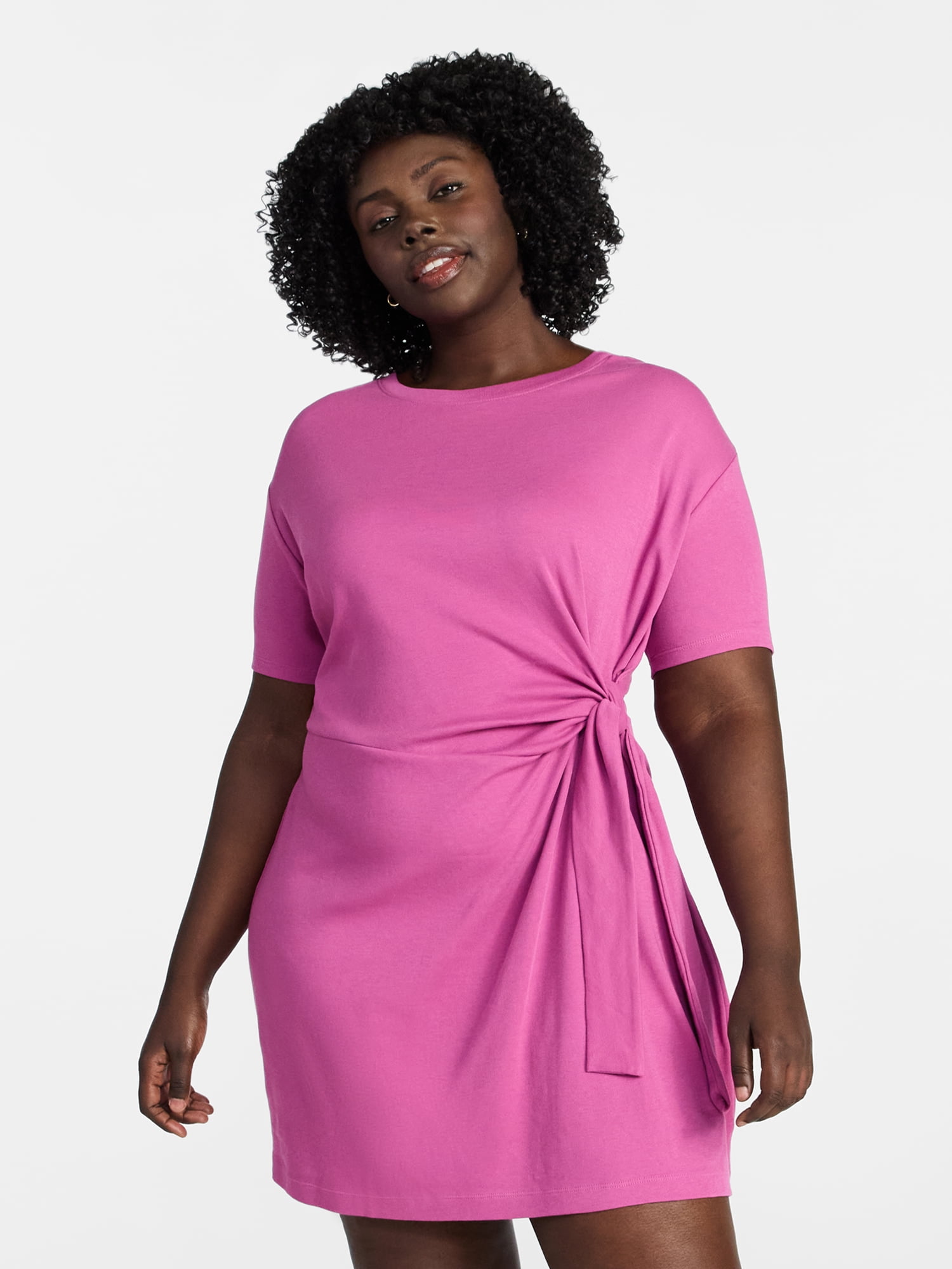 Terra & Sky Women’s Plus Front Twist Dress with Short Sleeve, Size 0X-5X