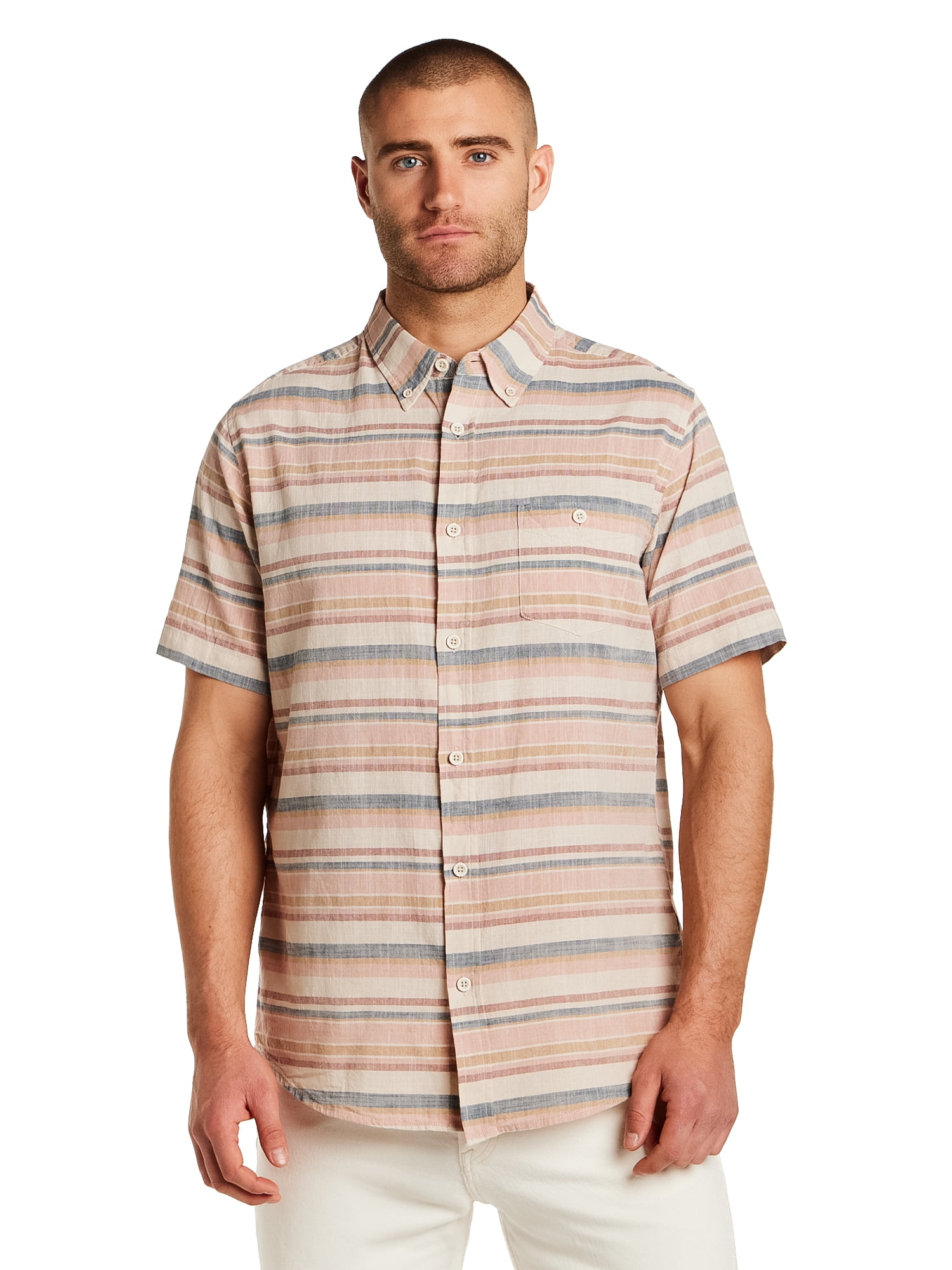 Frontier Threads Men's Short Sleeve Linen Like Stripe