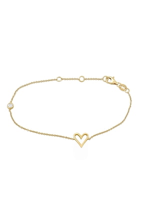 Lab-Grown Diamond Heart Station Bracelet in Yellow Gold-Plated Silver
