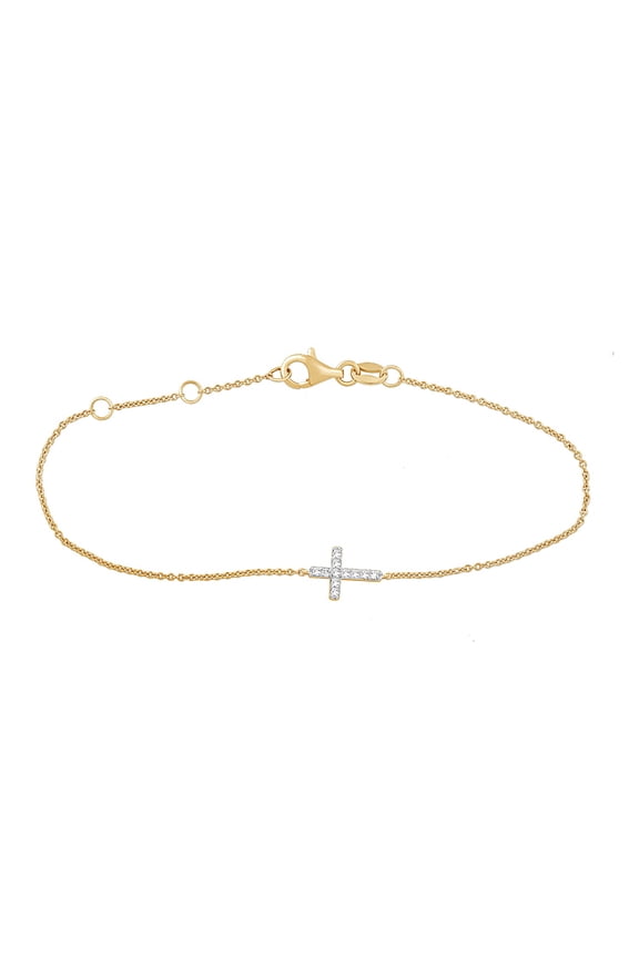Lab-Grown Diamond Cross Bracelet in Yellow Gold-Plated Silver