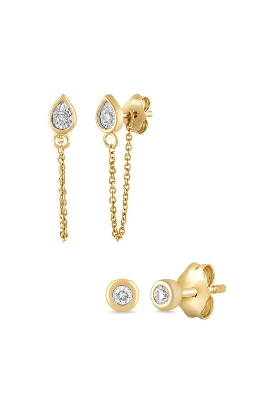 Lab-Grown Diamond Yellow Gold-Plated Silver Convertible Earrings Set