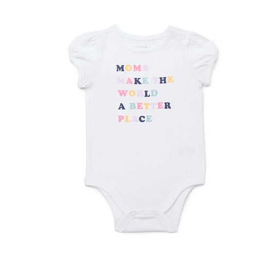 Garanimals Baby Girl Graphic Print Bodysuit with Short Puff Sleeves, Sizes 0-24 Months