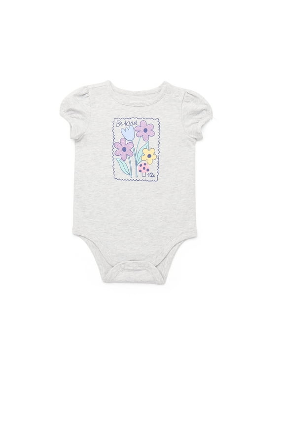 Baby Girl Graphic Print Bodysuit with Short Puff Sleeves, Sizes 0-24 Months