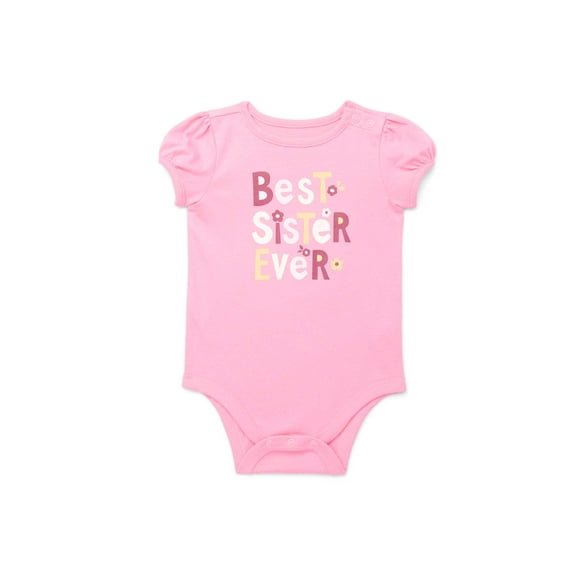 Garanimals Baby Girl Graphic Print Bodysuit with Short Puff Sleeves, Sizes 0-24 Months