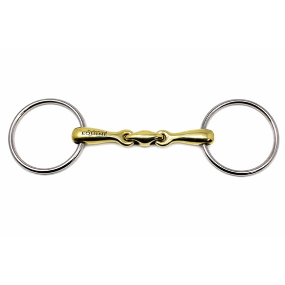 SS Loose O-Ring Dog Bone Snaffle Pony Horse Bit 5" Brass Mouth Equine 35521B