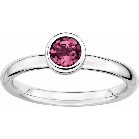 SS Low 5mm Round Pink Tourmaline Ring