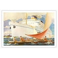 thumbnail image 1 of SS Lurline Ocean Liner and Hawaiian Outrigger Sailing Canoe (Wa a) - Vintage Ocean Liner Travel Poster c.1930s - Fine Art Matte Paper Print (Unframed) 30x44in, 1 of 4