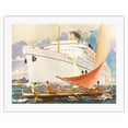 thumbnail image 1 of SS Lurline Ocean Liner and Hawaiian Outrigger Sailing Canoe (Wa a) - Vintage Ocean Liner Travel Poster c.1930s - Fine Art Rolled Canvas Print (Unframed) 20in x 26in, 1 of 4