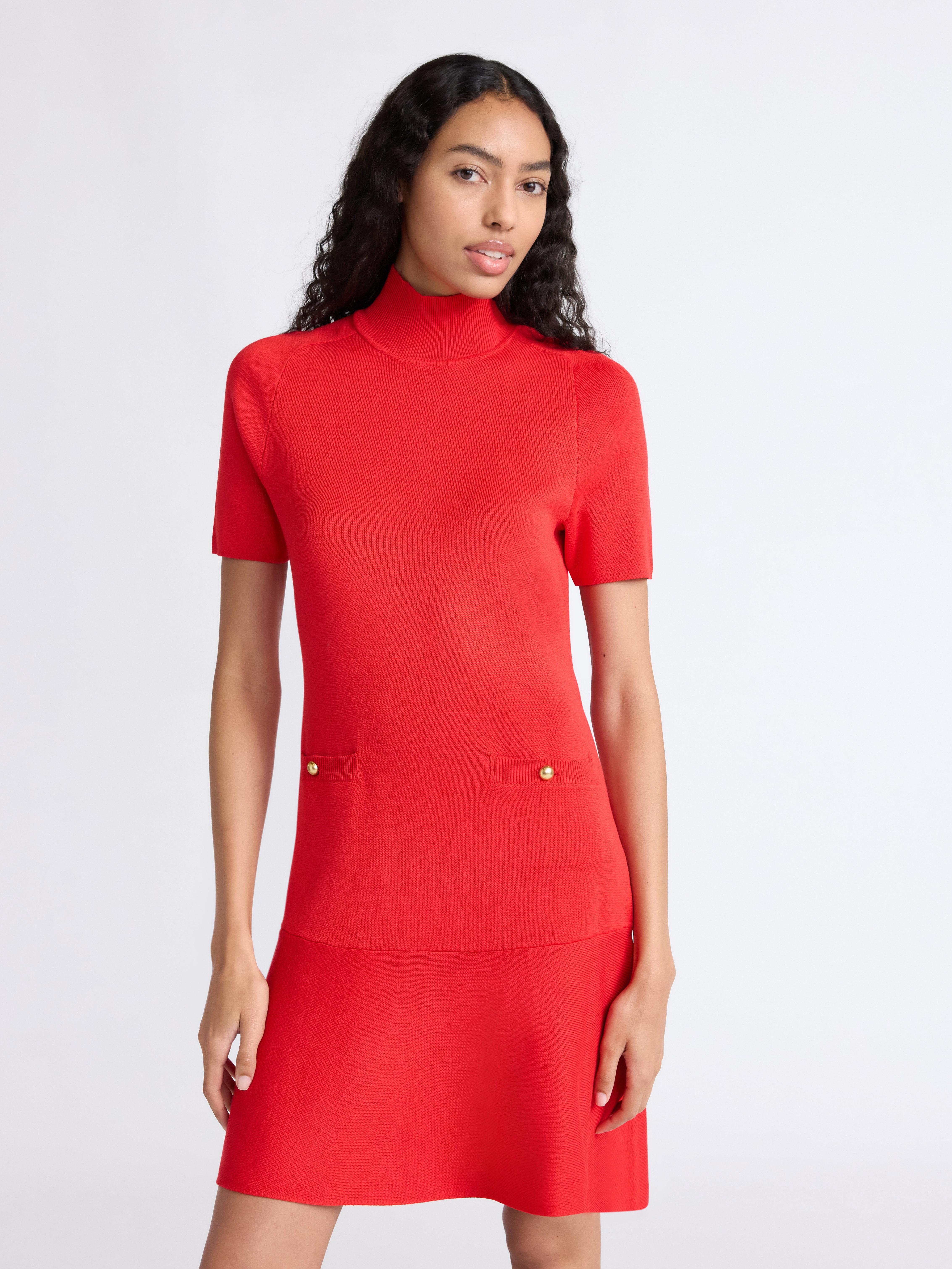 Free Assembly Women's Mock Neck Sweater Dress with Short Sleeves, Sizes XS-XXL