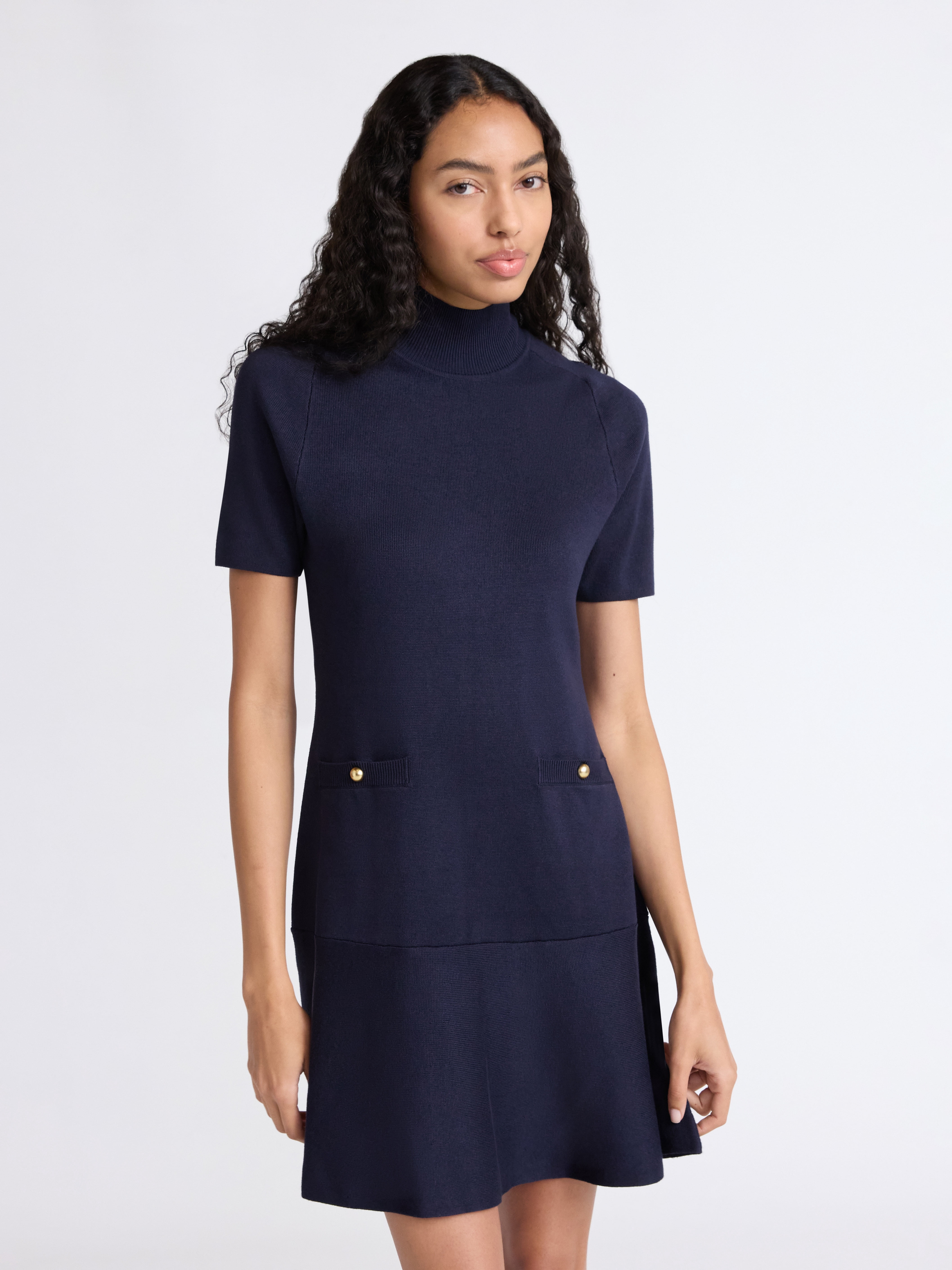 Free Assembly Women's Mock Neck Sweater Dress with Short Sleeves, Sizes XS-XXL