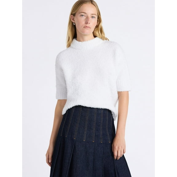 Free Assembly Women's Mock Neck Wedge Sweater with Short Sleeves, Sizes XS-XXL