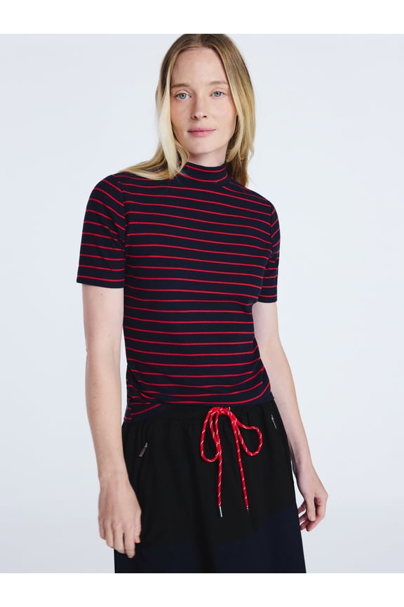 Women's Mock Neck Tee with Short Sleeves, Sizes XS-XXL