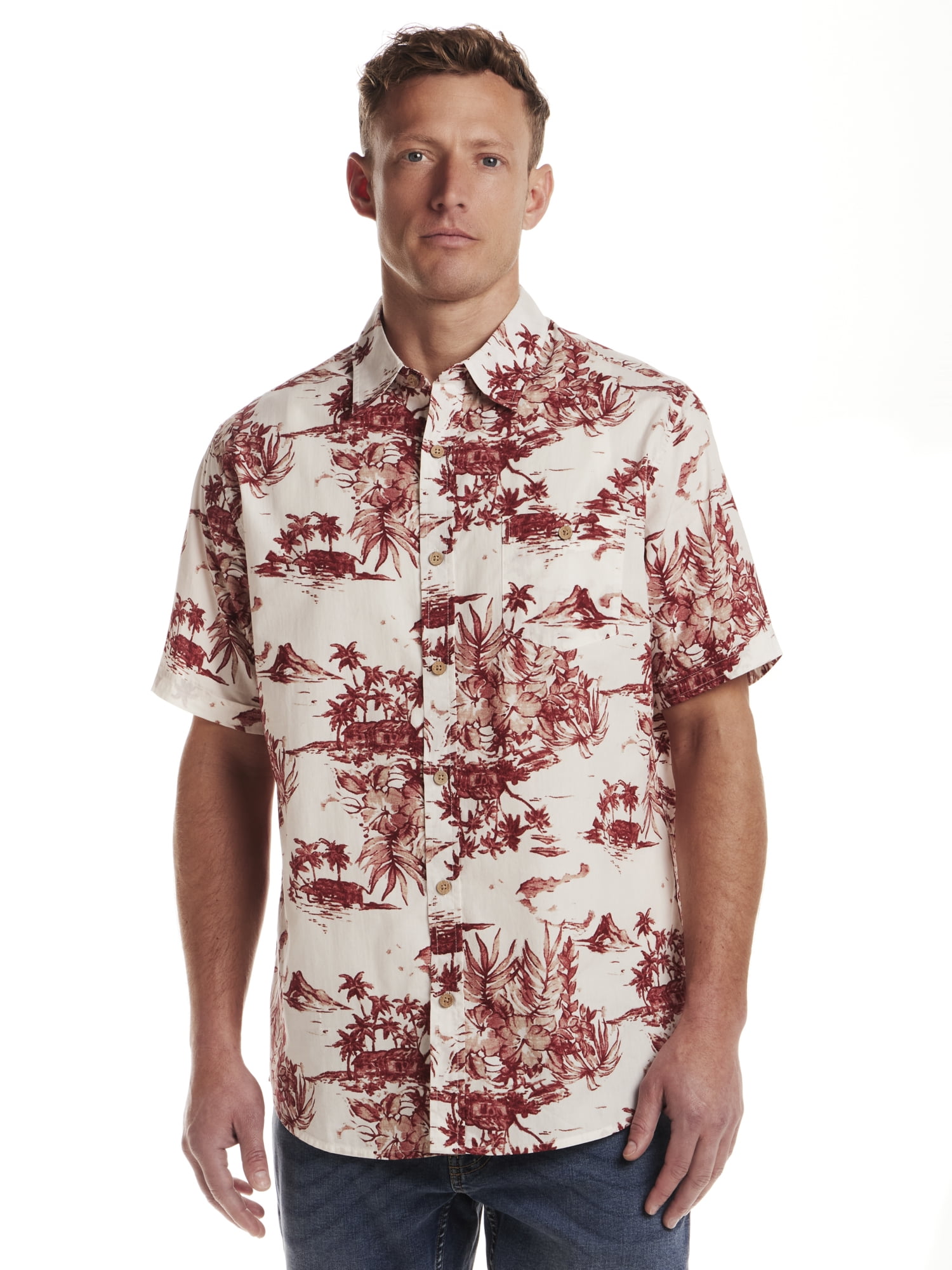 Frontier Threads Mens Short Sleeve Palm Leaf Print Buttondown Shirt