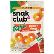 Snak Club Tajin Chili & Lime Peach Rings Candy, 2.5 oz Bags - Pack of 12