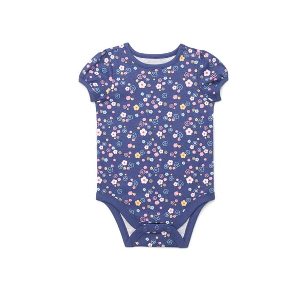 Garanimals Baby Girl Printed Bodysuit with Short Puff Sleeves, Sizes 0-24 Months