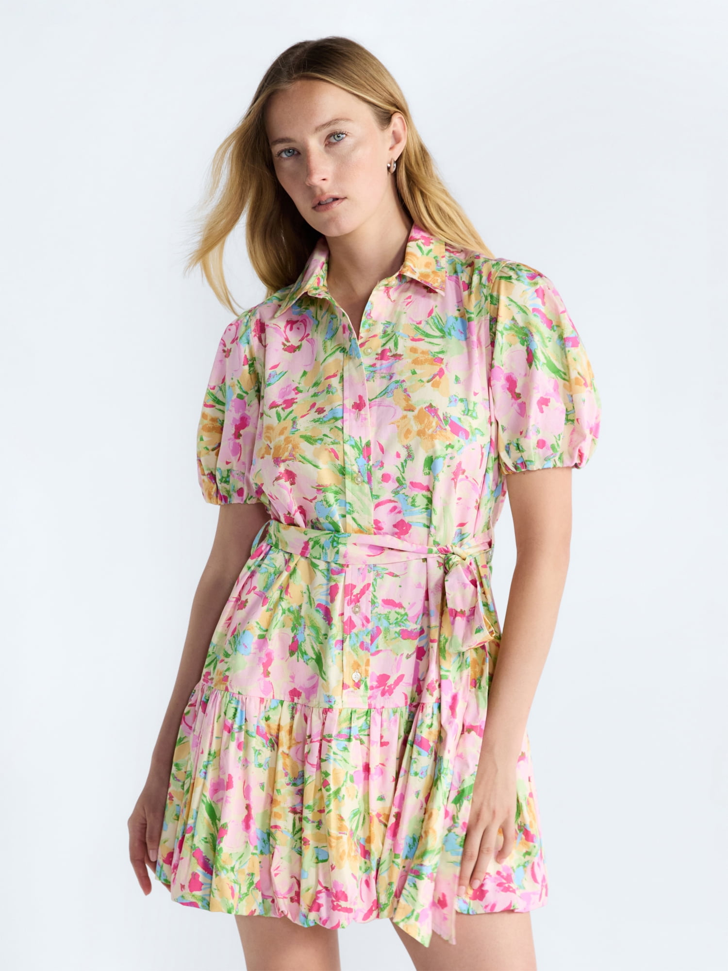 Free Assembly Women's and Women's Plus Cotton Mini Dress with Puff Sleeves, Sizes XS-4X