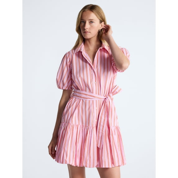 Free Assembly Women's and Women's Plus Cotton Mini Dress with Puff Sleeves, Sizes XS-4X