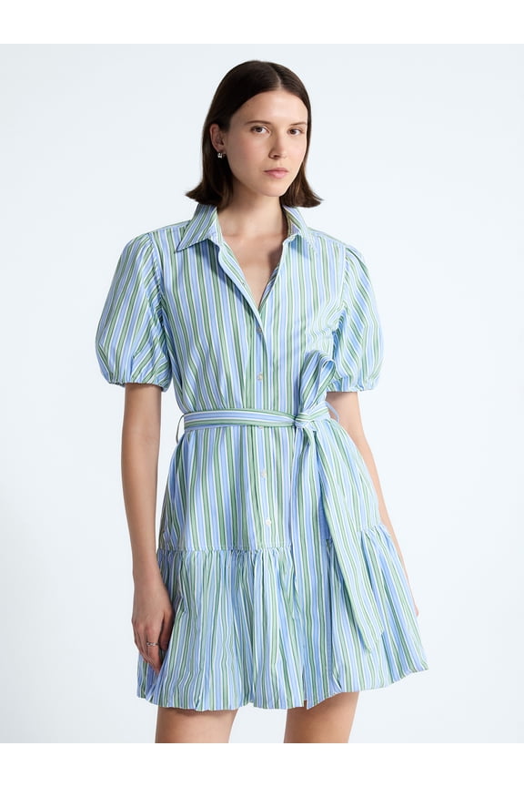Women's and Women's Plus Cotton Mini Dress with Puff Sleeves, Sizes XS-4X
