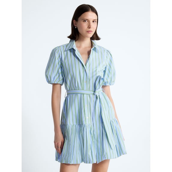 Free Assembly Women's and Women's Plus Cotton Mini Dress with Puff Sleeves, Sizes XS-4X