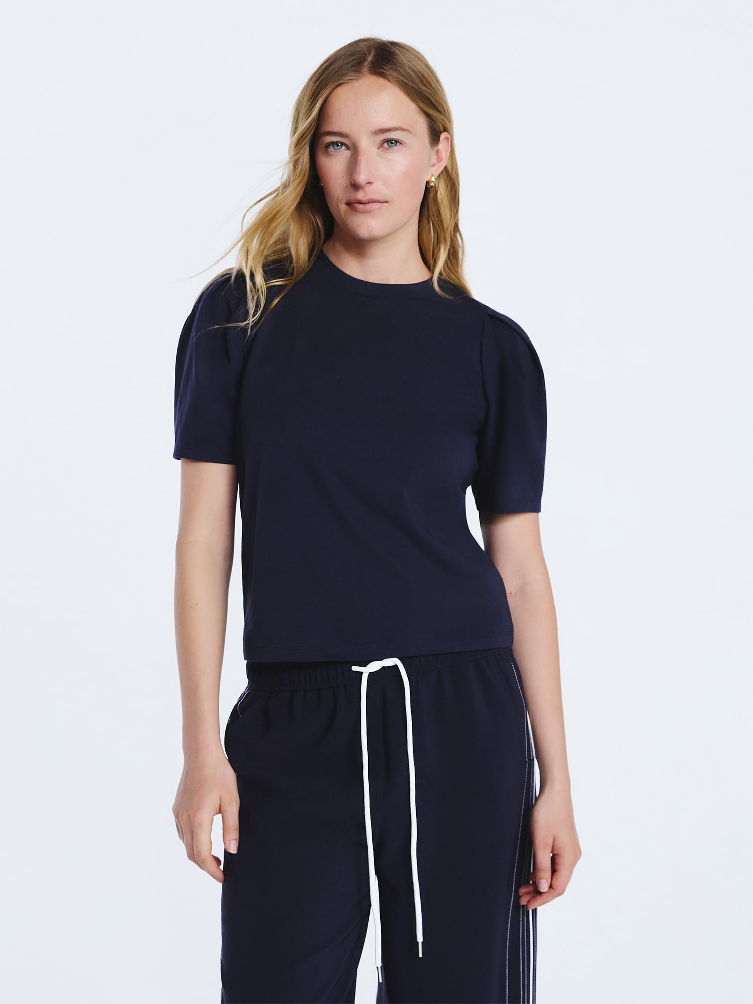 Free Assembly Women's Crewneck Tee with Puff Sleeves, XS-XXL