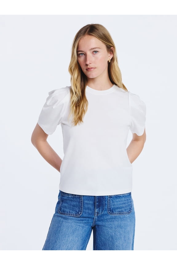 Women's Crewneck Tee with Puff Sleeves, XS-XXL