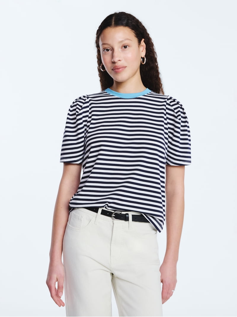 Free Assembly Women's and Women's Plus Crewneck Tee with Puff